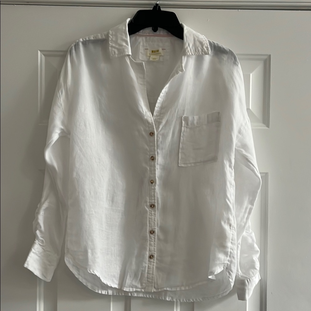 Maeve by Anthropologie White Linen Button-Up Shirt